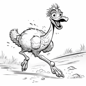 Ostrich Running Fast: Action Scene Coloring Pages 3