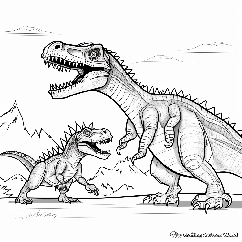 Outline of a Spinosaurus and T-Rex for Coloring 2