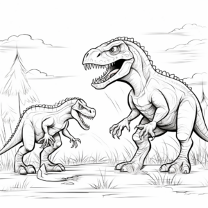Outline of a Spinosaurus and T-Rex for Coloring 4