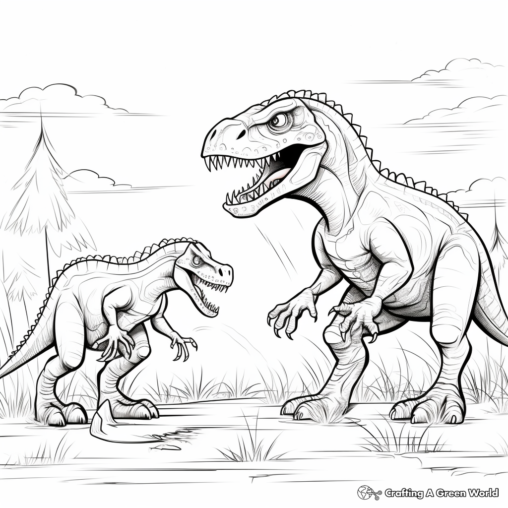Outline of a Spinosaurus and T-Rex for Coloring 4