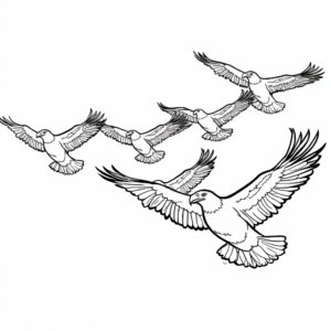 Outline of Eagles in Flight Formation Coloring Pages 4