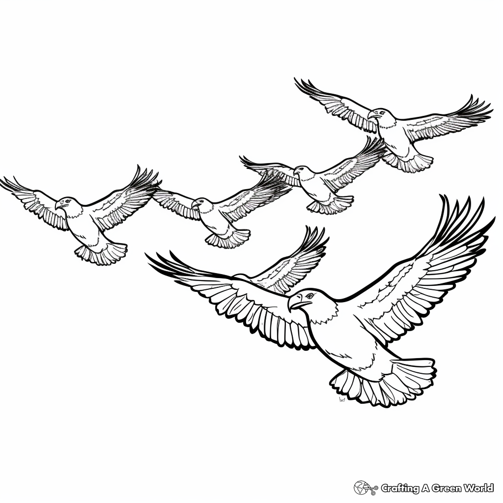 Outline of Eagles in Flight Formation Coloring Pages 4