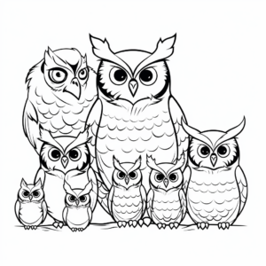 Owl Families in Various Habitats Coloring Pages 1