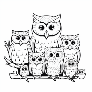 Owl Families in Various Habitats Coloring Pages 2