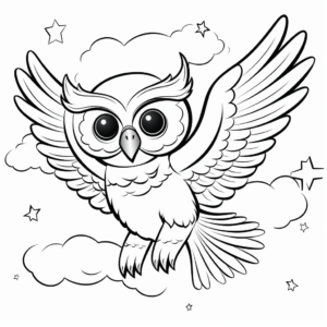 Owl in Night Sky: Moon-Scene Coloring Pages 2