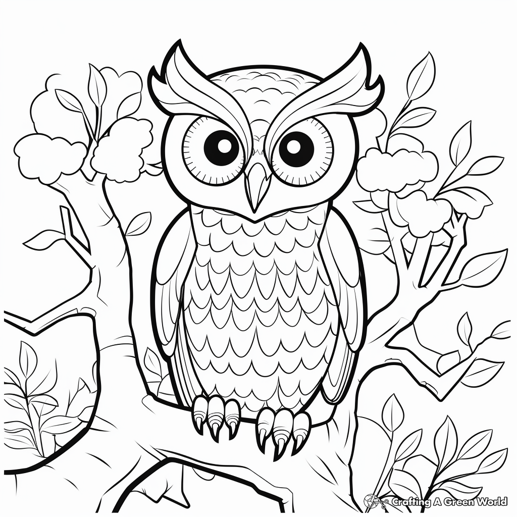Owl in the Wild: Forest-Scene Coloring Pages 2