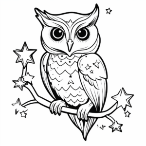 Owl on a Branch Under the Stars Coloring Pages 3