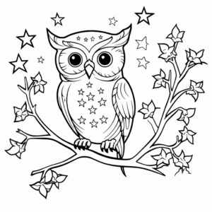 Owl on a Branch Under the Stars Coloring Pages 4