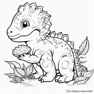Pachycephalosaurus Eating Plants: Herbivore Dinosaur Coloring Pages 3