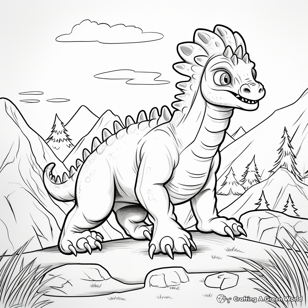 Pachycephalosaurus in the Wild: Prehistoric Scene Coloring Pages 3