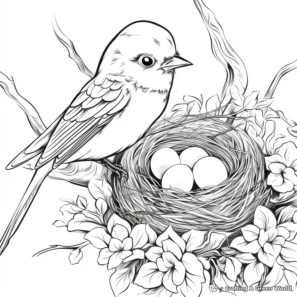 Paint by Number Bird Nest Coloring Page for Relaxation 3