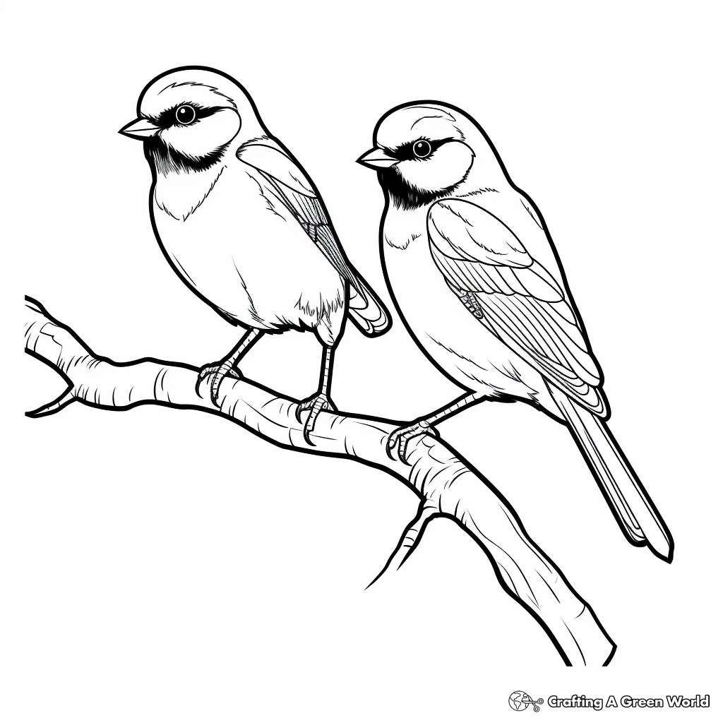 Pair of Black Capped Chickadees Coloring Pages 1