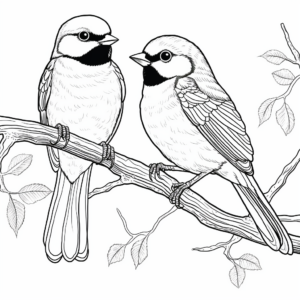 Pair of Black Capped Chickadees Coloring Pages 2