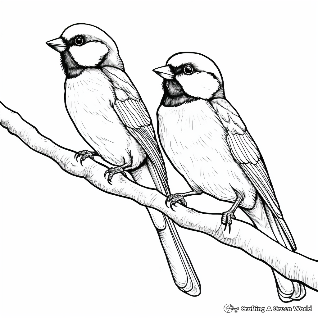 Pair of Black Capped Chickadees Coloring Pages 3