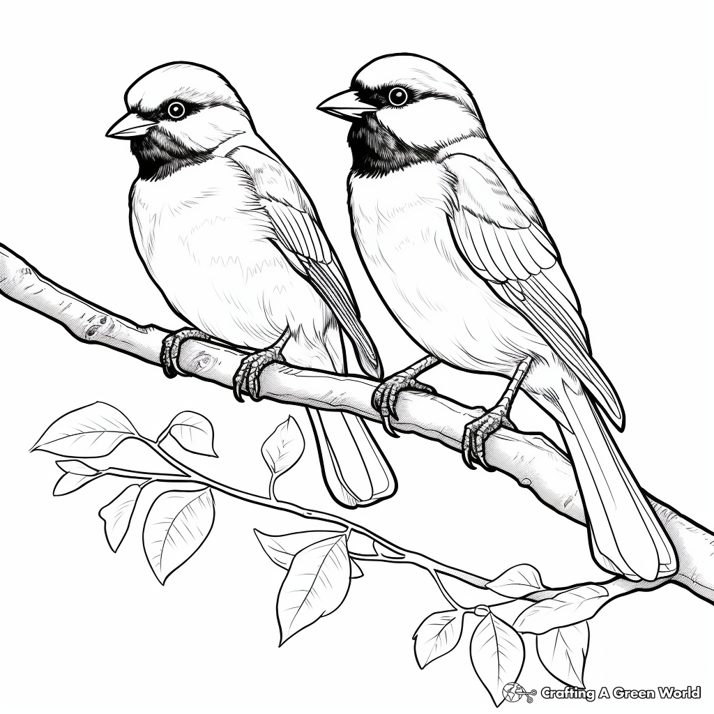 Pair of Black Capped Chickadees Coloring Pages 4