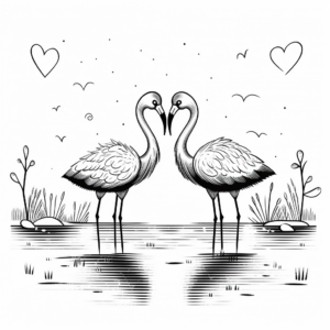 Pair of Flamingos: Love-Scene Coloring Pages 1