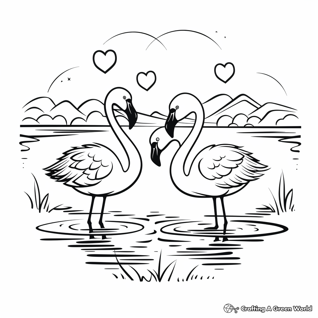 Pair of Flamingos: Love-Scene Coloring Pages 3