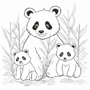 Panda Bear Family in Bamboo Forest: Kids Coloring Pages 1