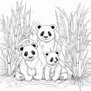 Panda Bear Family in Bamboo Forest: Kids Coloring Pages 2
