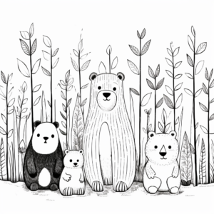 Panda Bear Family in Bamboo Forest: Kids Coloring Pages 4