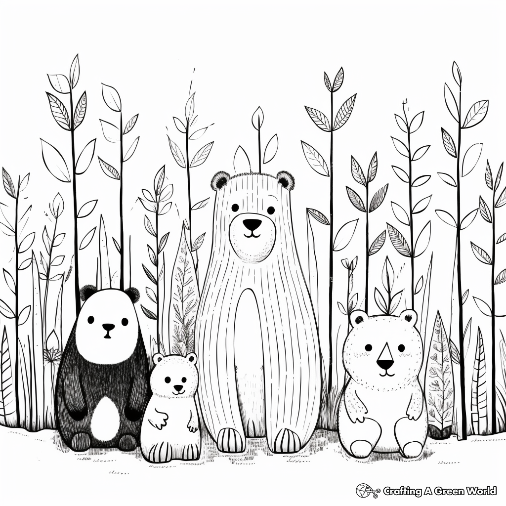 Panda Bear Family in Bamboo Forest: Kids Coloring Pages 4
