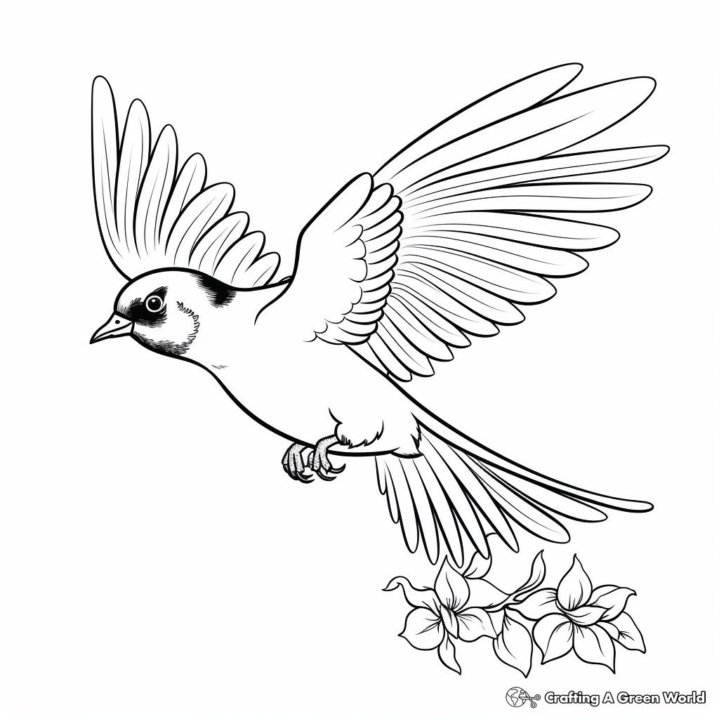 Parakeet Hovering over Flower Coloring Pages 2