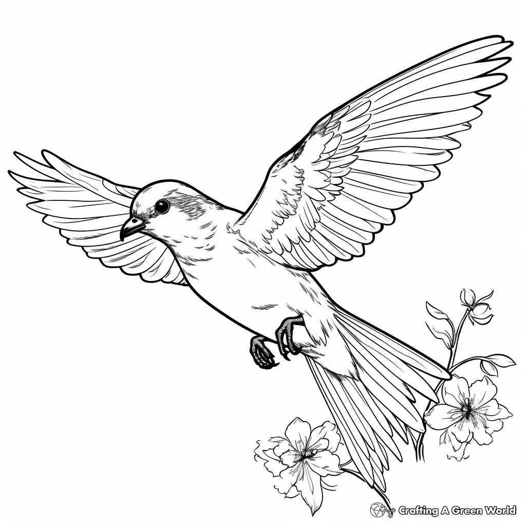 Parakeet Hovering over Flower Coloring Pages 4