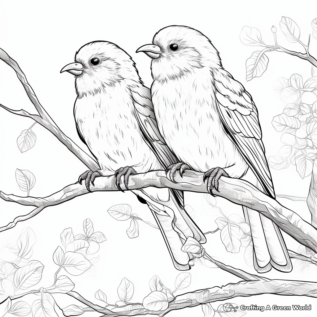 Parakeets in the Wild: Jungle-Scene Coloring Pages 2