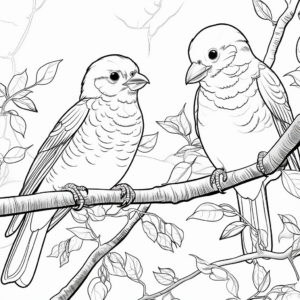 Parakeets in the Wild: Jungle-Scene Coloring Pages 4
