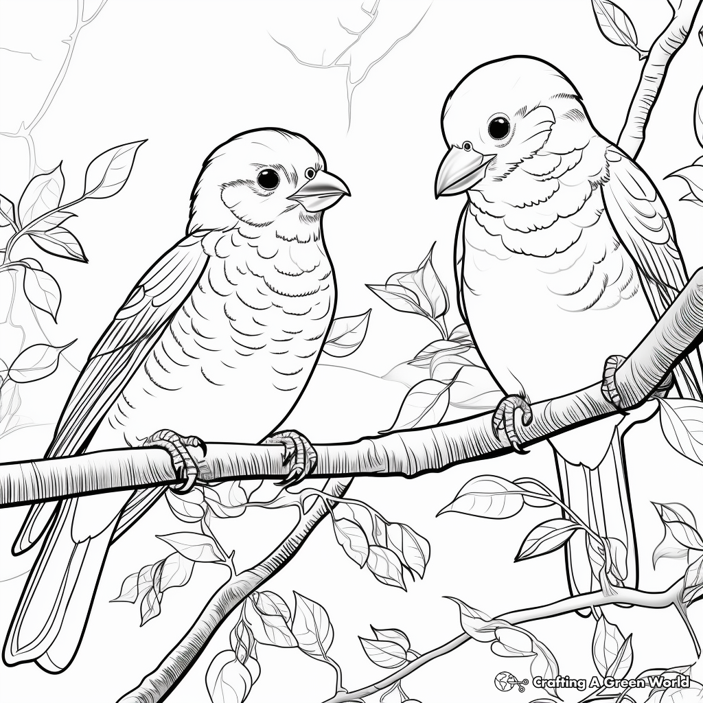 Parakeets in the Wild: Jungle-Scene Coloring Pages 3