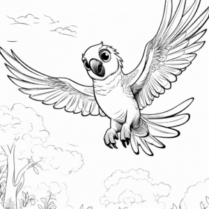Parrot in Mid-Air: Tropical-Scene Coloring Pages 1