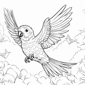 Parrot in Mid-Air: Tropical-Scene Coloring Pages 2