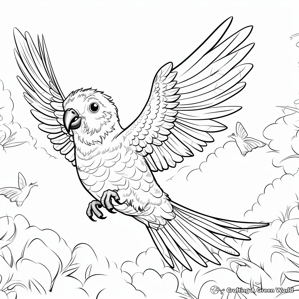 Parrot in Mid-Air: Tropical-Scene Coloring Pages 2