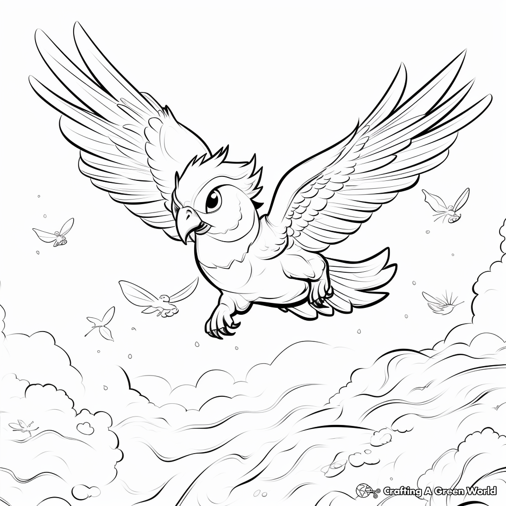 Parrot in Mid-Air: Tropical-Scene Coloring Pages 3