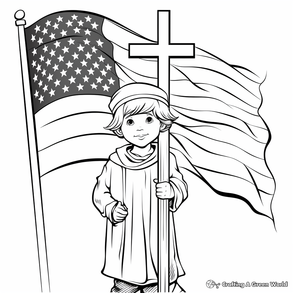 Patriotic American Flag Cross Coloring Pages 3