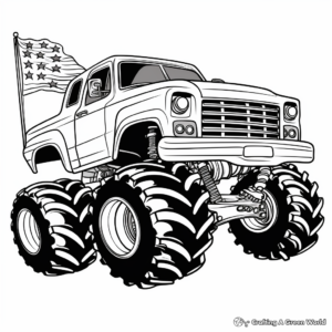 Patriotic American Flag Monster Truck Coloring Pages 1