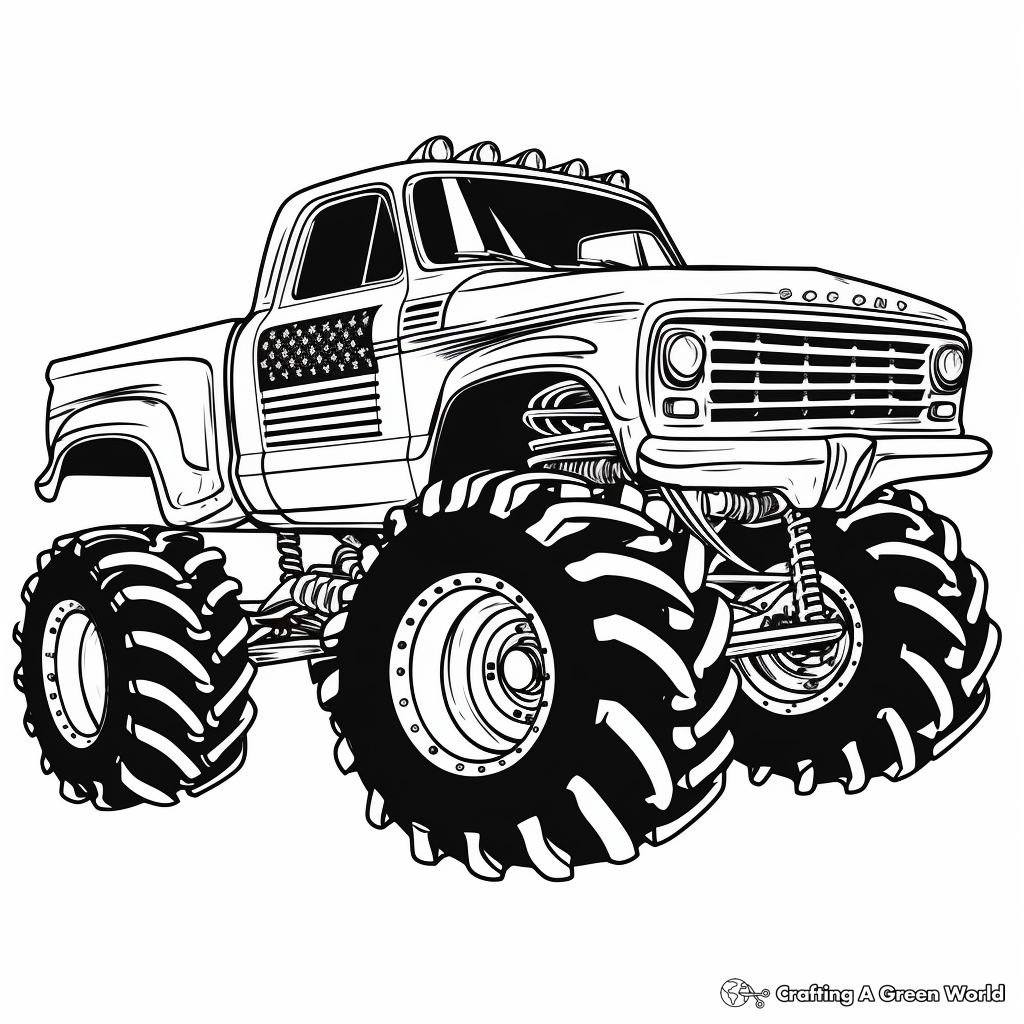 Patriotic American Flag Monster Truck Coloring Pages 2