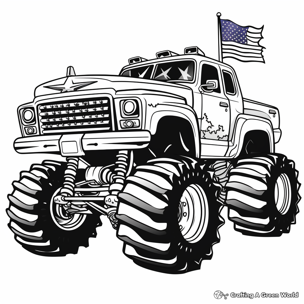 Patriotic American Flag Monster Truck Coloring Pages 3