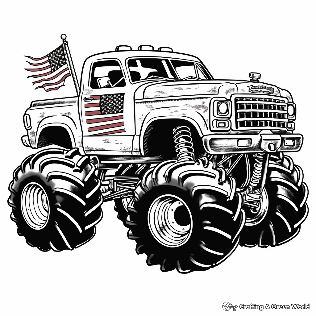 Patriotic American Flag Monster Truck Coloring Pages 4