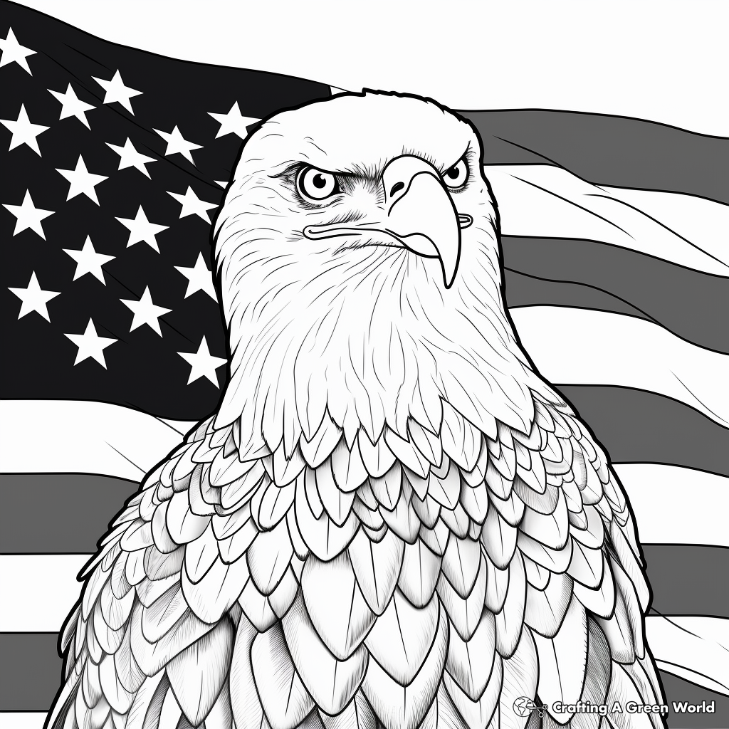 Patriotic Bald Eagle with American Flag Coloring Page 2
