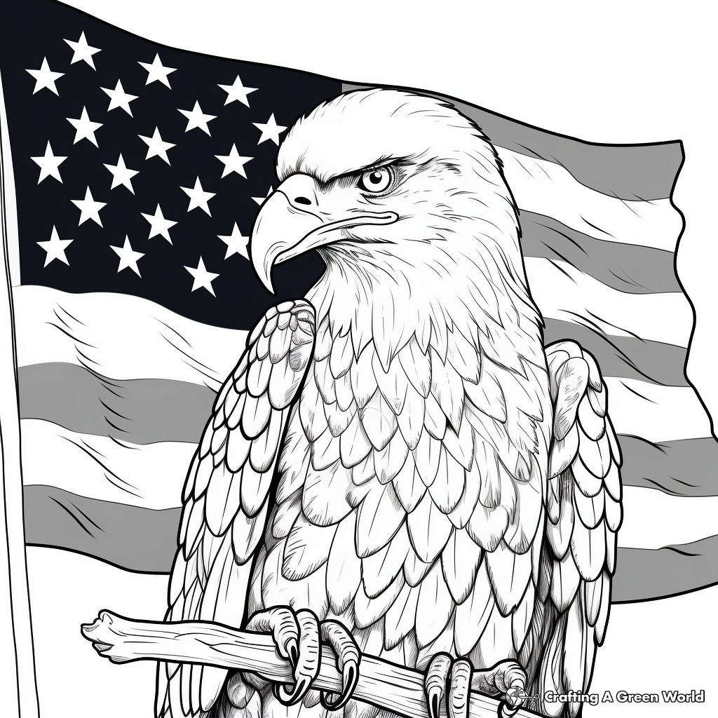 Patriotic Bald Eagle with American Flag Coloring Page 3