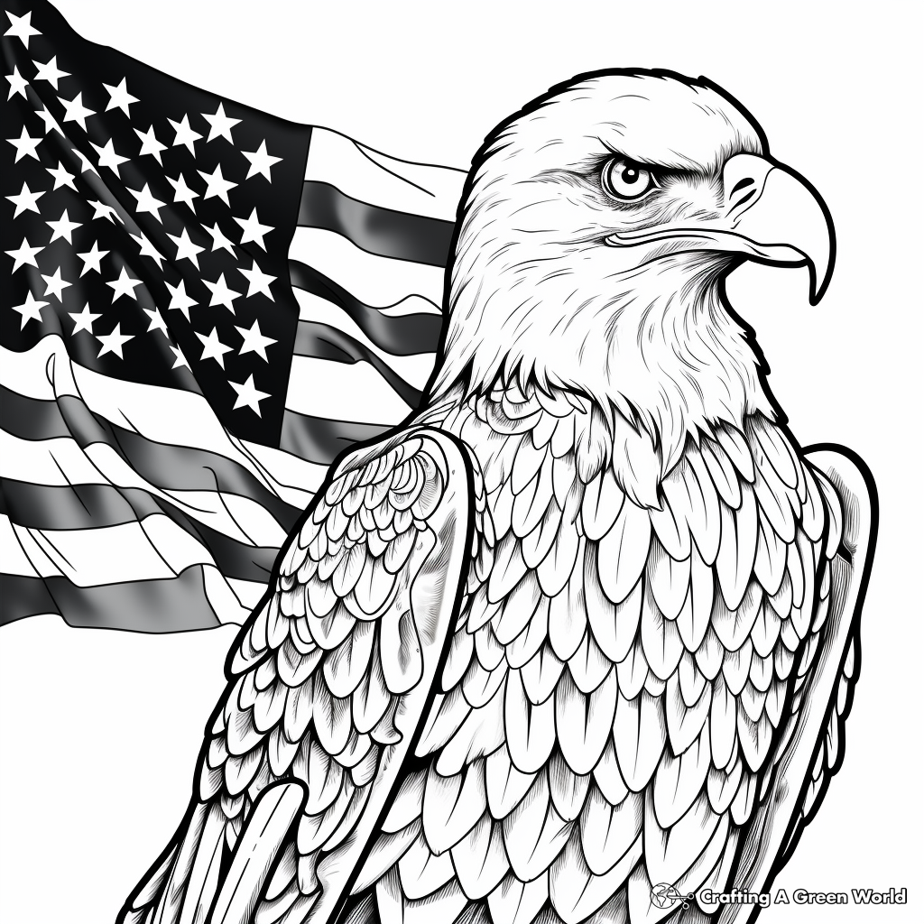 Patriotic Bald Eagle with American Flag Coloring Page 4