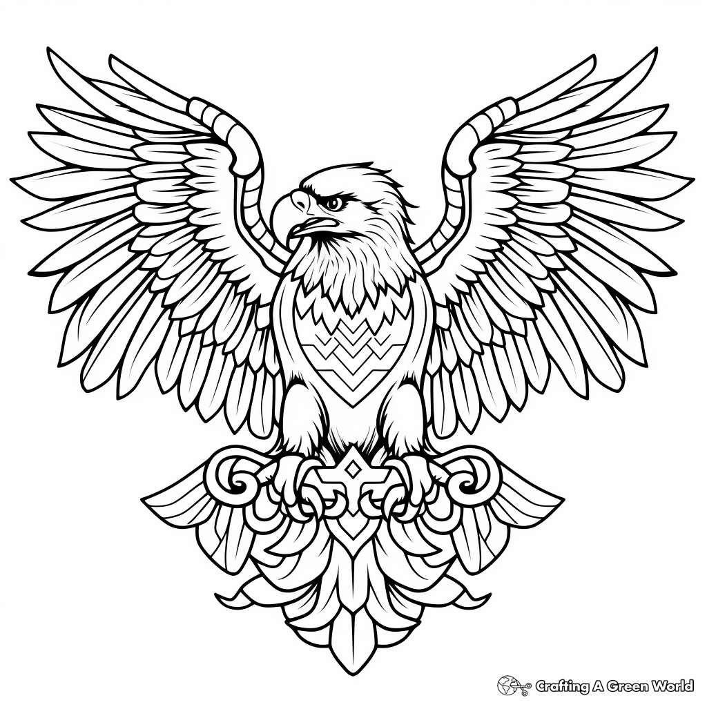 Patriotic Heart with Eagle Wings Coloring Sheets 1