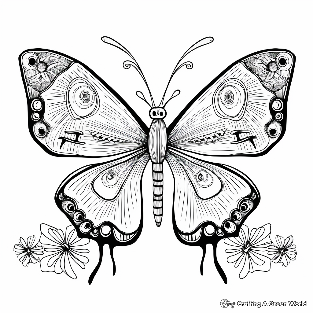Pattern-Oriented Luna Moth Coloring Pages 2