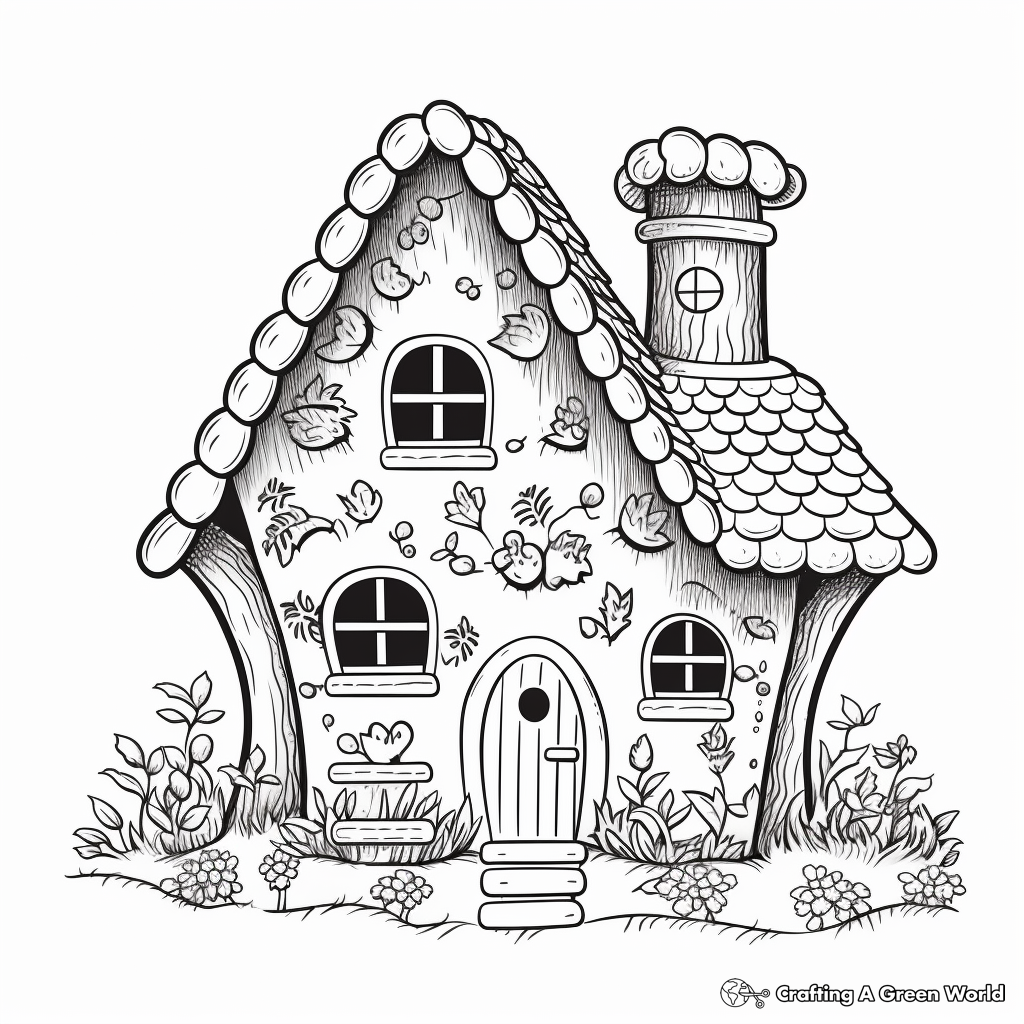 Patterned Gnome House Coloring Pages 1