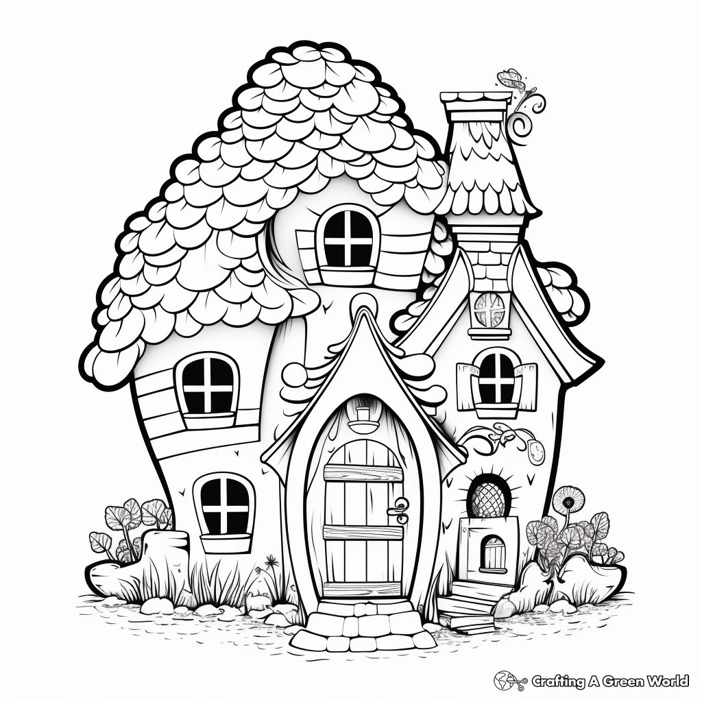 Patterned Gnome House Coloring Pages 4