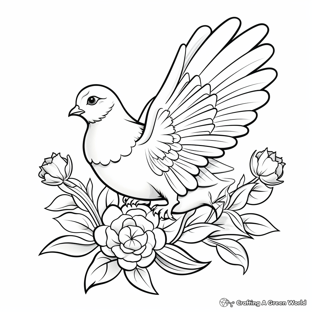 Peace Dove and Daisy Flowers Coloring Pages 3