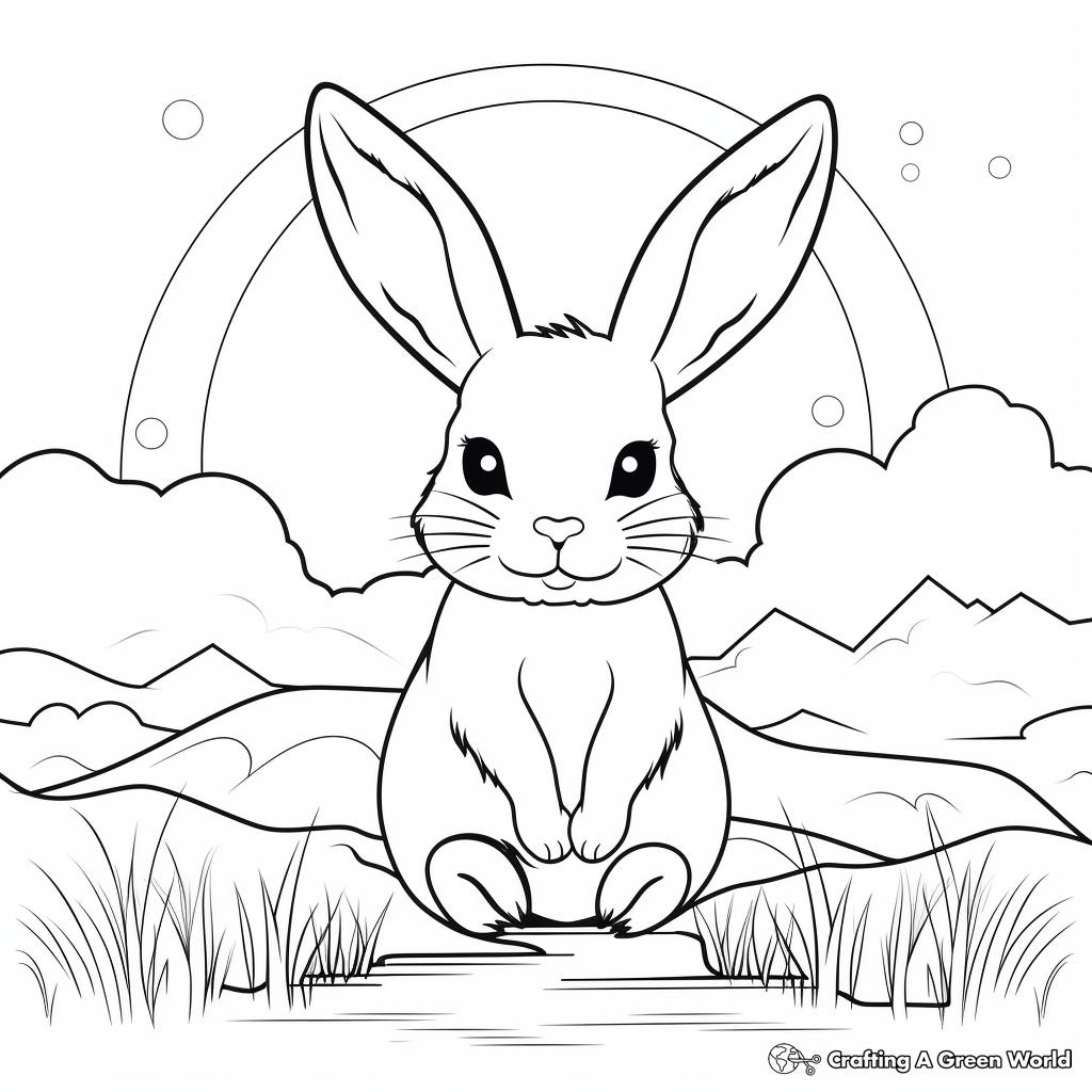 Peaceful Bunny in the Moonlight Coloring Pages 2
