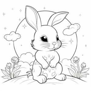 Peaceful Bunny in the Moonlight Coloring Pages 3