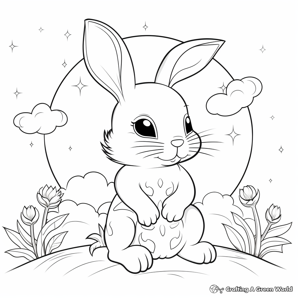 Peaceful Bunny in the Moonlight Coloring Pages 3